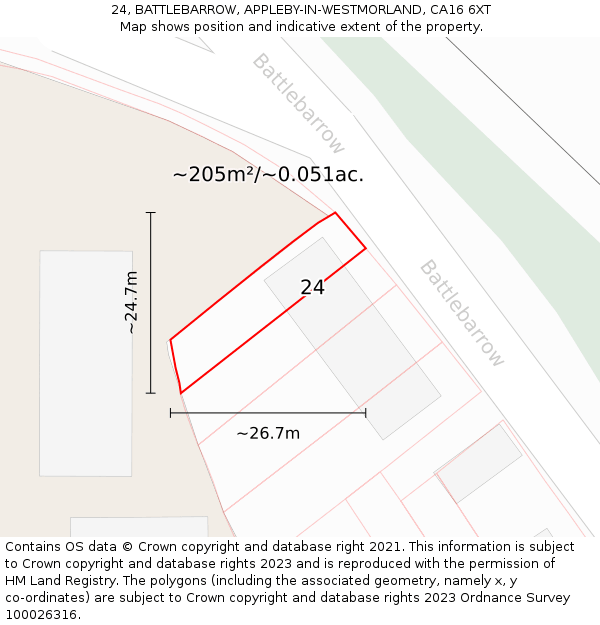 24, BATTLEBARROW, APPLEBY-IN-WESTMORLAND, CA16 6XT: Plot and title map