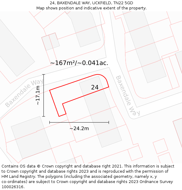 24, BAXENDALE WAY, UCKFIELD, TN22 5GD: Plot and title map
