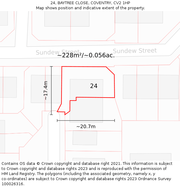 24, BAYTREE CLOSE, COVENTRY, CV2 1HP: Plot and title map