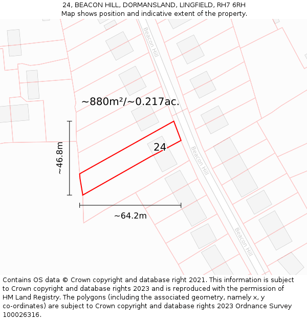 24, BEACON HILL, DORMANSLAND, LINGFIELD, RH7 6RH: Plot and title map