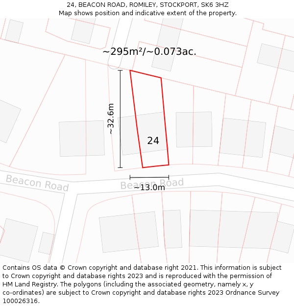 24, BEACON ROAD, ROMILEY, STOCKPORT, SK6 3HZ: Plot and title map