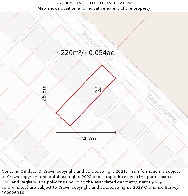 24, BEACONSFIELD, LUTON, LU2 0RW: Plot and title map