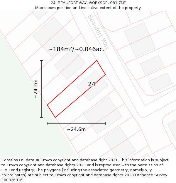 24, BEAUFORT WAY, WORKSOP, S81 7NF: Plot and title map