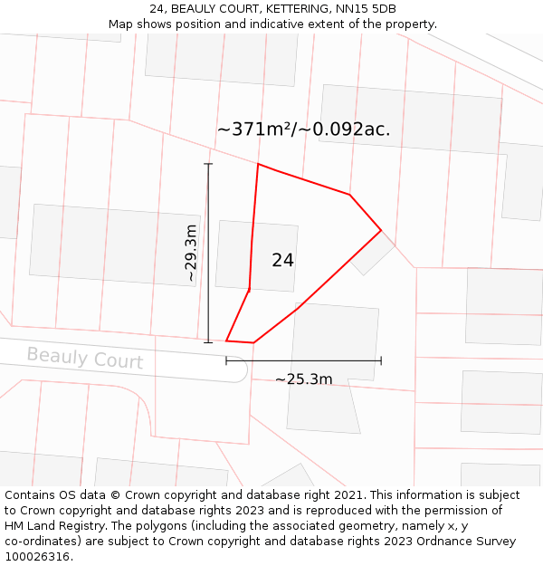 24, BEAULY COURT, KETTERING, NN15 5DB: Plot and title map