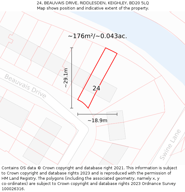 24, BEAUVAIS DRIVE, RIDDLESDEN, KEIGHLEY, BD20 5LQ: Plot and title map