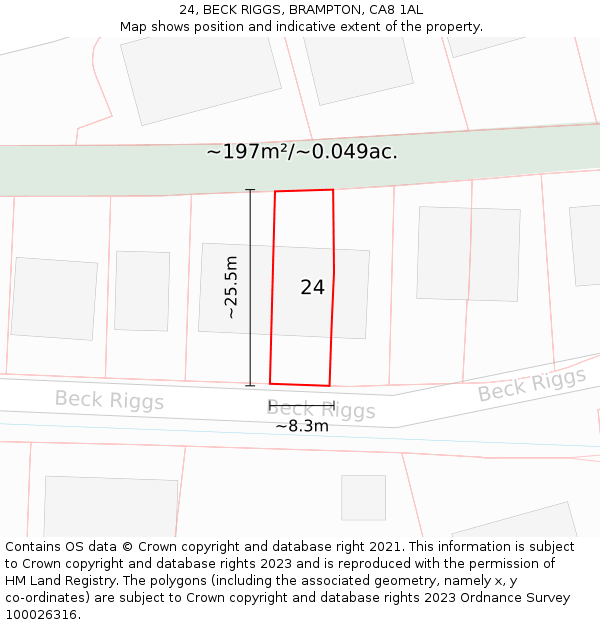 24, BECK RIGGS, BRAMPTON, CA8 1AL: Plot and title map