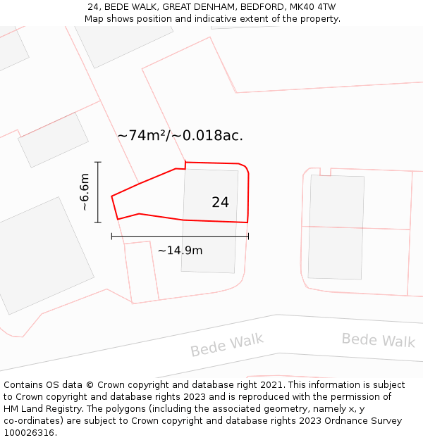 24, BEDE WALK, GREAT DENHAM, BEDFORD, MK40 4TW: Plot and title map