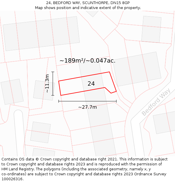 24, BEDFORD WAY, SCUNTHORPE, DN15 8GP: Plot and title map