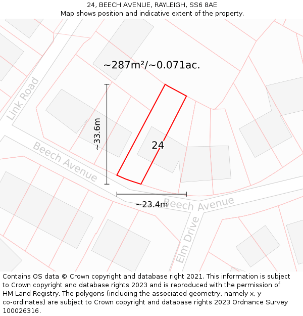 24, BEECH AVENUE, RAYLEIGH, SS6 8AE: Plot and title map