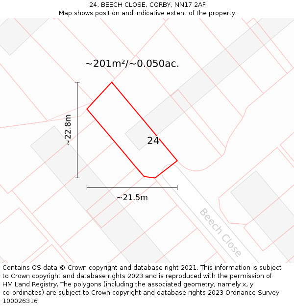 24, BEECH CLOSE, CORBY, NN17 2AF: Plot and title map