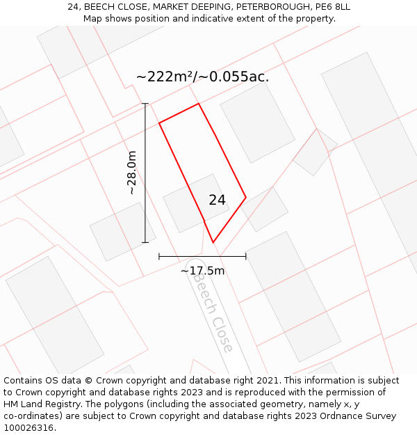 24, BEECH CLOSE, MARKET DEEPING, PETERBOROUGH, PE6 8LL: Plot and title map