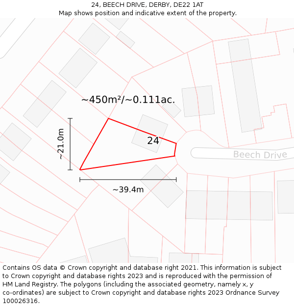 24, BEECH DRIVE, DERBY, DE22 1AT: Plot and title map