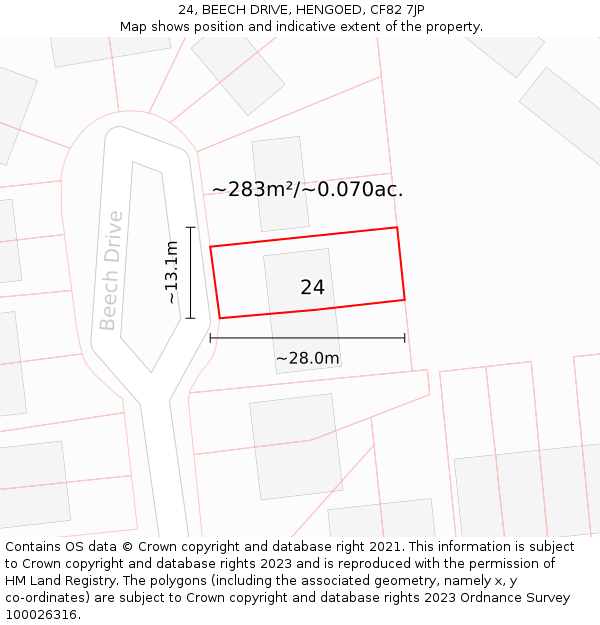 24, BEECH DRIVE, HENGOED, CF82 7JP: Plot and title map