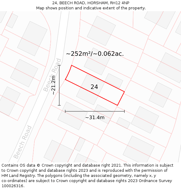 24, BEECH ROAD, HORSHAM, RH12 4NP: Plot and title map