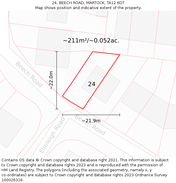 24, BEECH ROAD, MARTOCK, TA12 6DT: Plot and title map