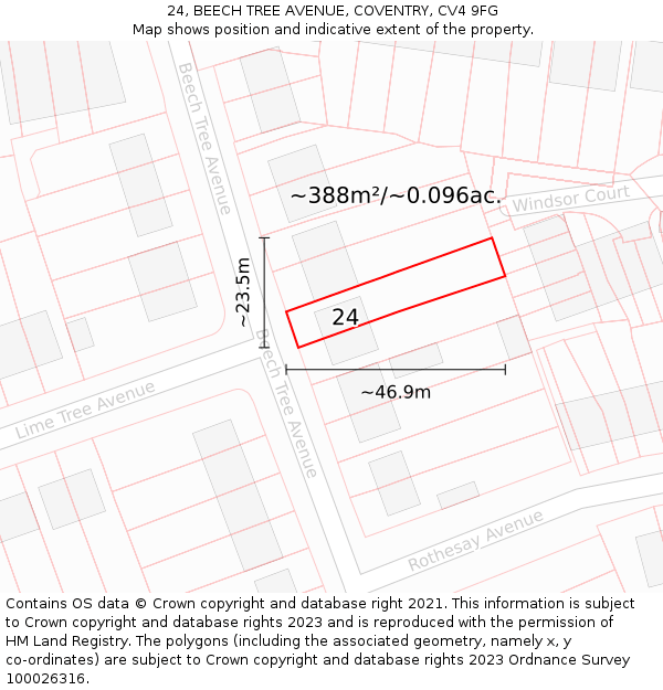 24, BEECH TREE AVENUE, COVENTRY, CV4 9FG: Plot and title map