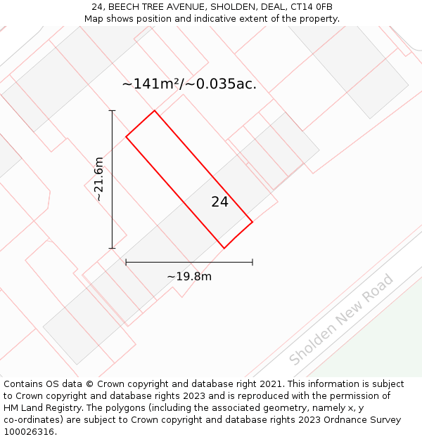 24, BEECH TREE AVENUE, SHOLDEN, DEAL, CT14 0FB: Plot and title map