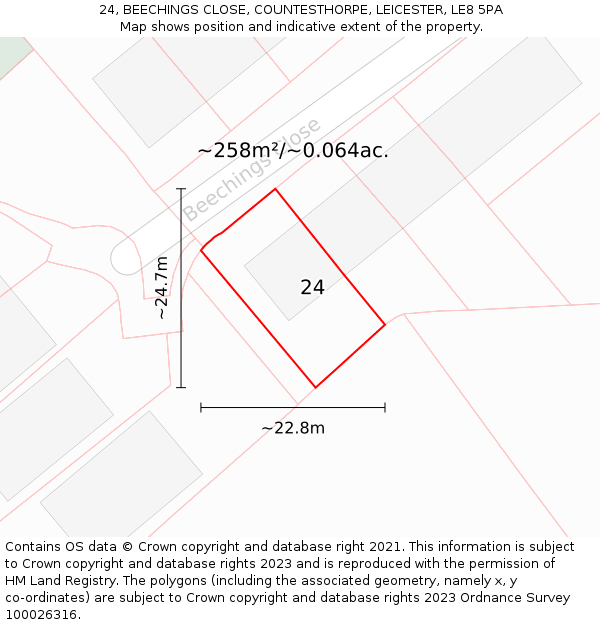 24, BEECHINGS CLOSE, COUNTESTHORPE, LEICESTER, LE8 5PA: Plot and title map