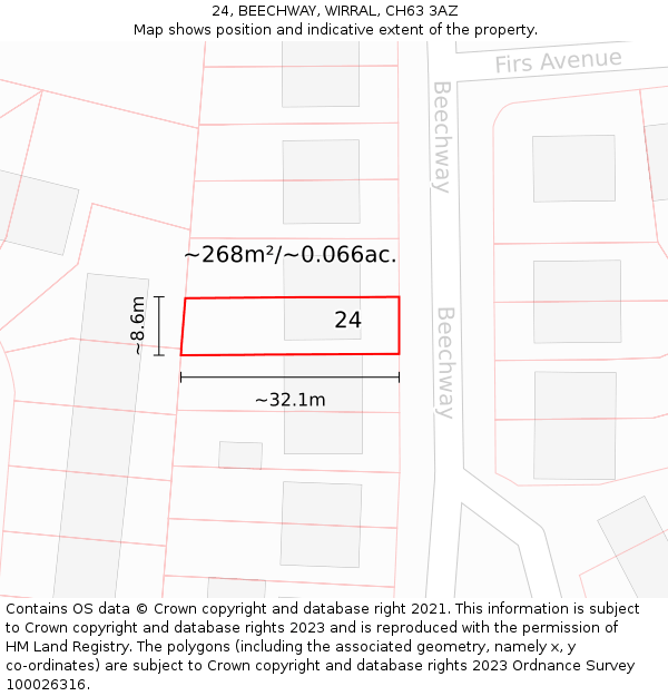 24, BEECHWAY, WIRRAL, CH63 3AZ: Plot and title map