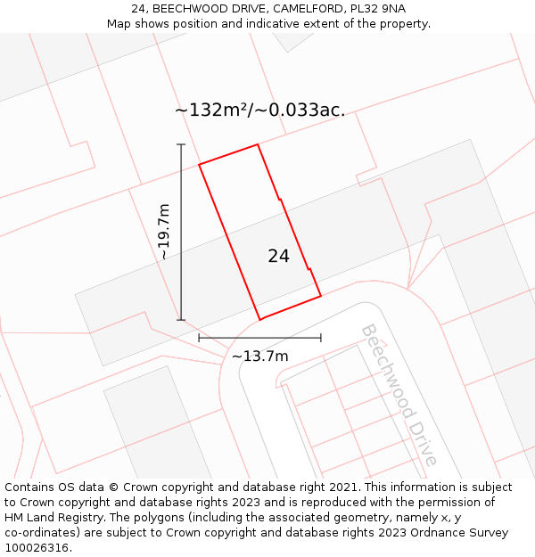24, BEECHWOOD DRIVE, CAMELFORD, PL32 9NA: Plot and title map