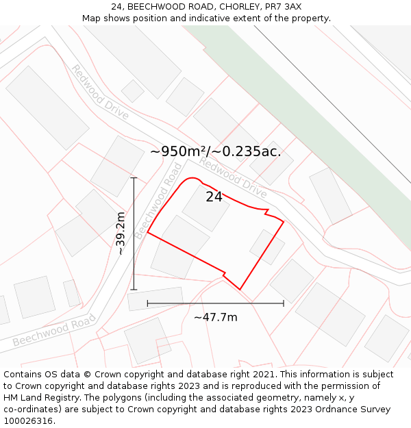 24, BEECHWOOD ROAD, CHORLEY, PR7 3AX: Plot and title map