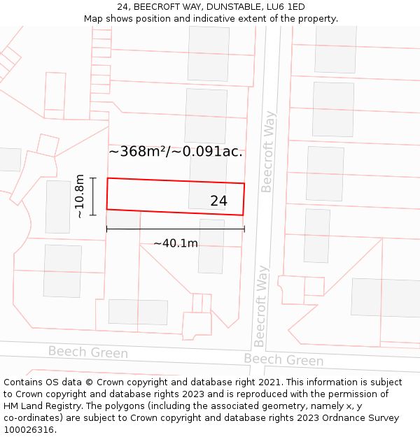 24, BEECROFT WAY, DUNSTABLE, LU6 1ED: Plot and title map