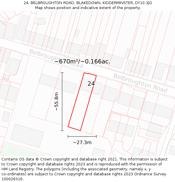24, BELBROUGHTON ROAD, BLAKEDOWN, KIDDERMINSTER, DY10 3JG: Plot and title map