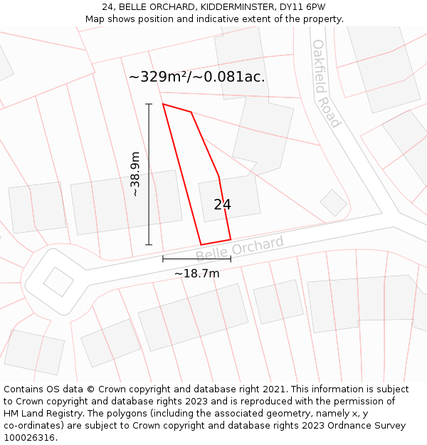 24, BELLE ORCHARD, KIDDERMINSTER, DY11 6PW: Plot and title map