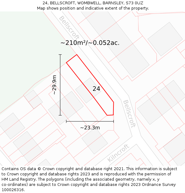 24, BELLSCROFT, WOMBWELL, BARNSLEY, S73 0UZ: Plot and title map