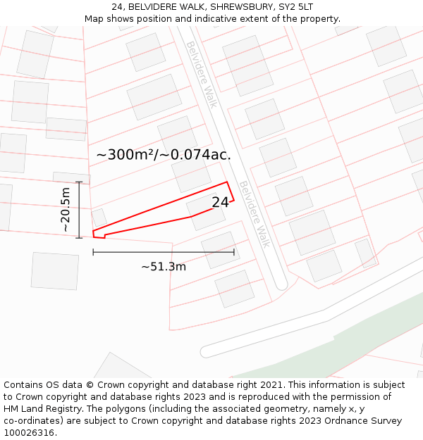24, BELVIDERE WALK, SHREWSBURY, SY2 5LT: Plot and title map