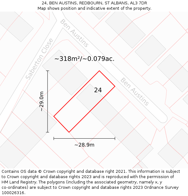 24, BEN AUSTINS, REDBOURN, ST ALBANS, AL3 7DR: Plot and title map