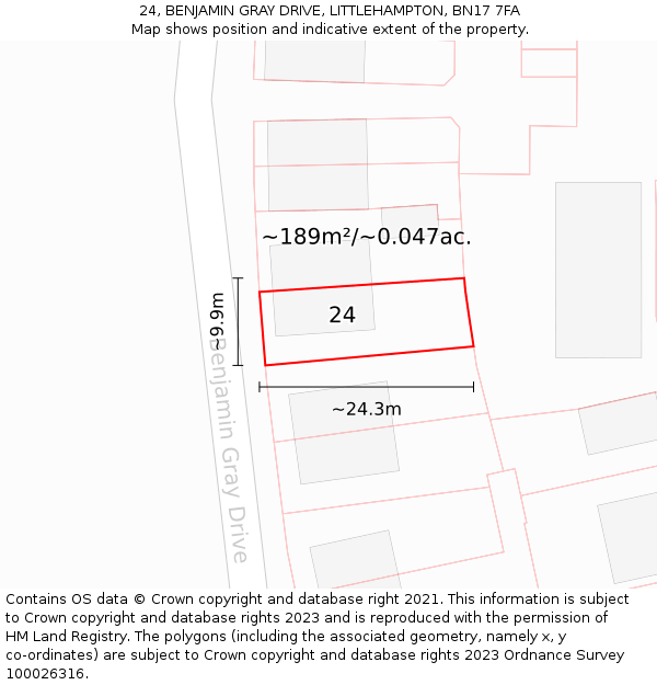 24, BENJAMIN GRAY DRIVE, LITTLEHAMPTON, BN17 7FA: Plot and title map