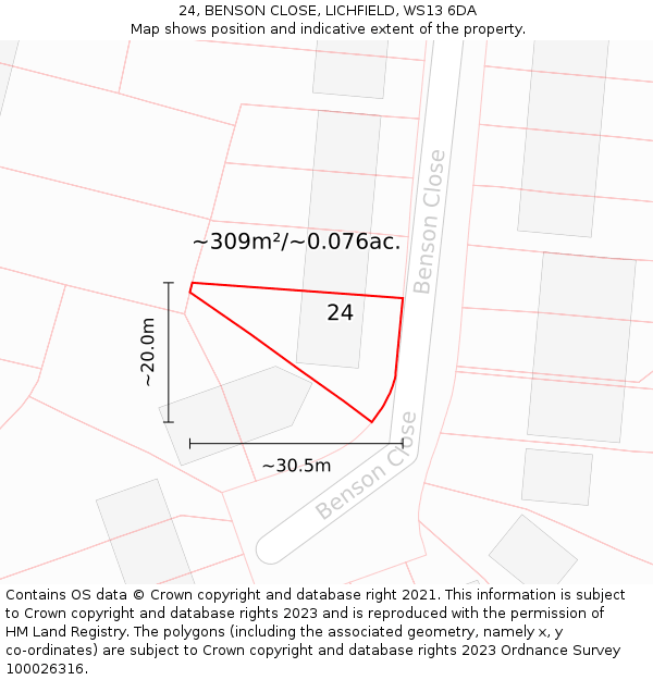 24, BENSON CLOSE, LICHFIELD, WS13 6DA: Plot and title map