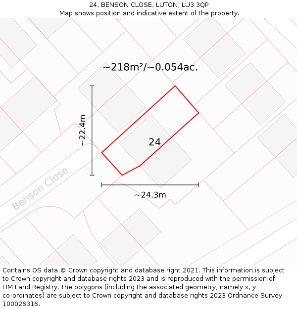 24, BENSON CLOSE, LUTON, LU3 3QP: Plot and title map
