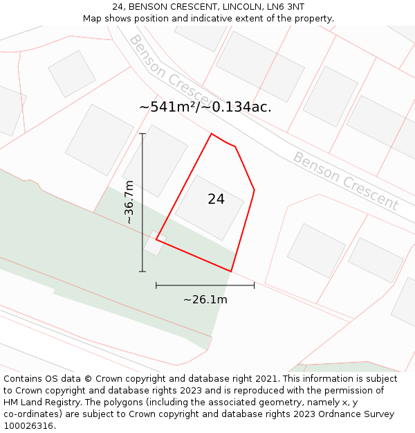 24, BENSON CRESCENT, LINCOLN, LN6 3NT: Plot and title map
