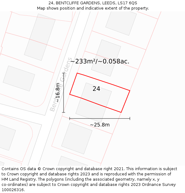 24, BENTCLIFFE GARDENS, LEEDS, LS17 6QS: Plot and title map