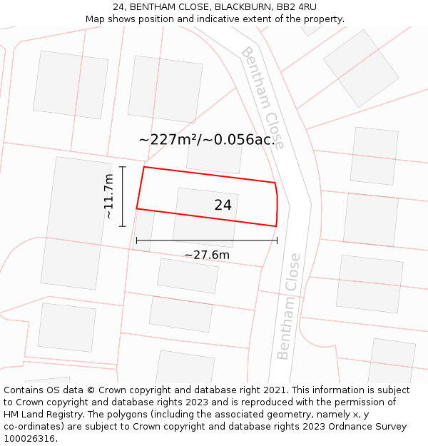 24, BENTHAM CLOSE, BLACKBURN, BB2 4RU: Plot and title map