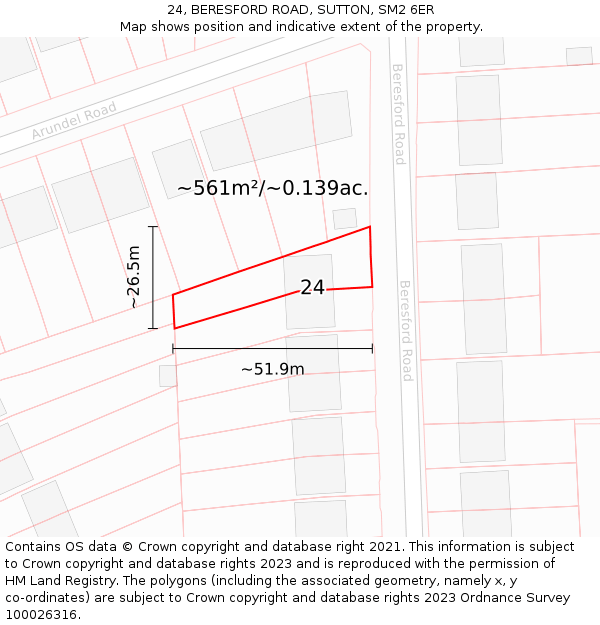 24, BERESFORD ROAD, SUTTON, SM2 6ER: Plot and title map
