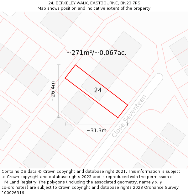 24, BERKELEY WALK, EASTBOURNE, BN23 7PS: Plot and title map