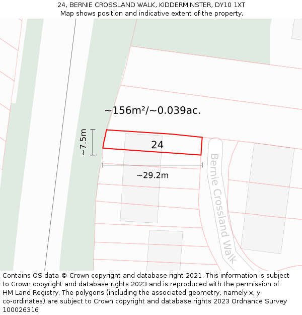 24, BERNIE CROSSLAND WALK, KIDDERMINSTER, DY10 1XT: Plot and title map