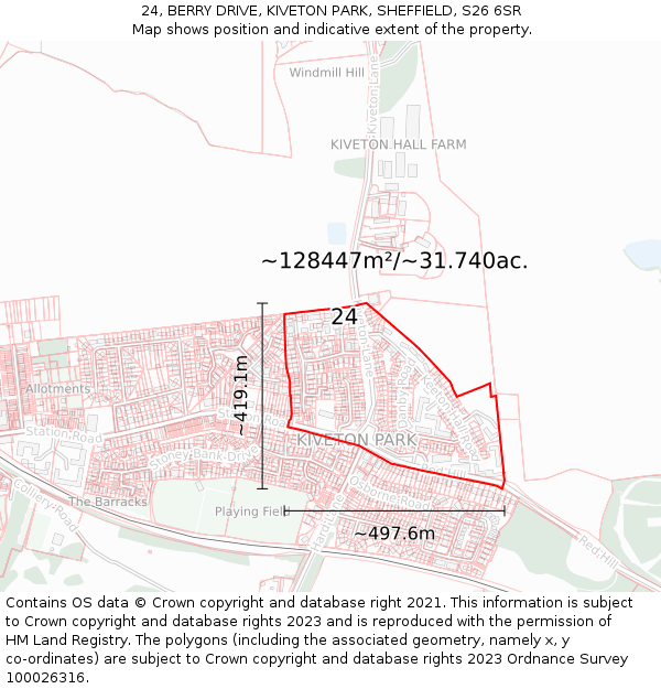 24, BERRY DRIVE, KIVETON PARK, SHEFFIELD, S26 6SR: Plot and title map