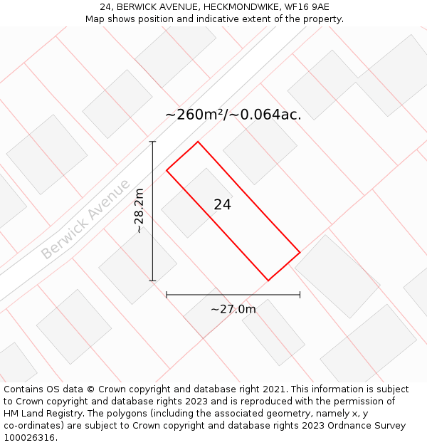 24, BERWICK AVENUE, HECKMONDWIKE, WF16 9AE: Plot and title map