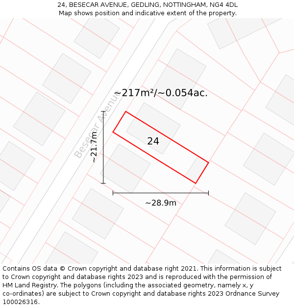 24, BESECAR AVENUE, GEDLING, NOTTINGHAM, NG4 4DL: Plot and title map