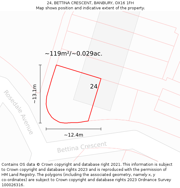 24, BETTINA CRESCENT, BANBURY, OX16 1FH: Plot and title map