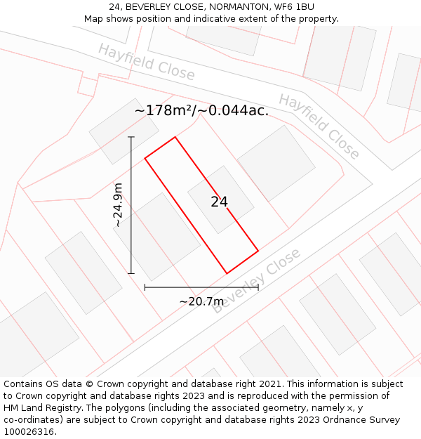 24, BEVERLEY CLOSE, NORMANTON, WF6 1BU: Plot and title map
