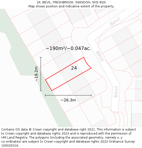 24, BEVIL, FRESHBROOK, SWINDON, SN5 8QS: Plot and title map