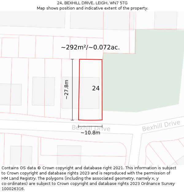 24, BEXHILL DRIVE, LEIGH, WN7 5TG: Plot and title map