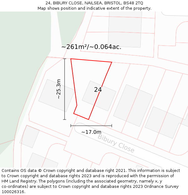 24, BIBURY CLOSE, NAILSEA, BRISTOL, BS48 2TQ: Plot and title map