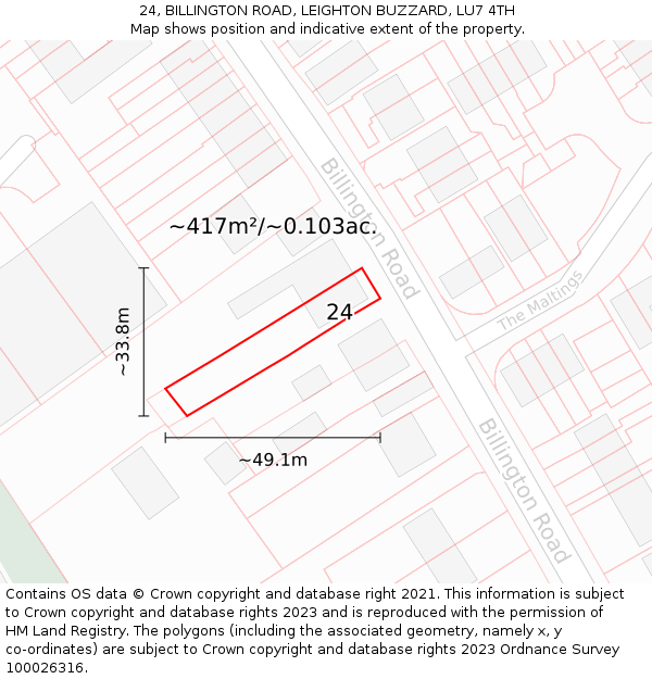 24, BILLINGTON ROAD, LEIGHTON BUZZARD, LU7 4TH: Plot and title map