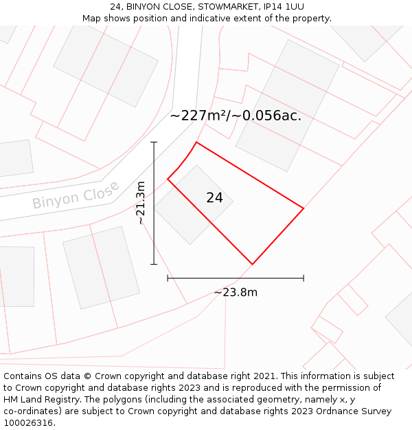 24, BINYON CLOSE, STOWMARKET, IP14 1UU: Plot and title map
